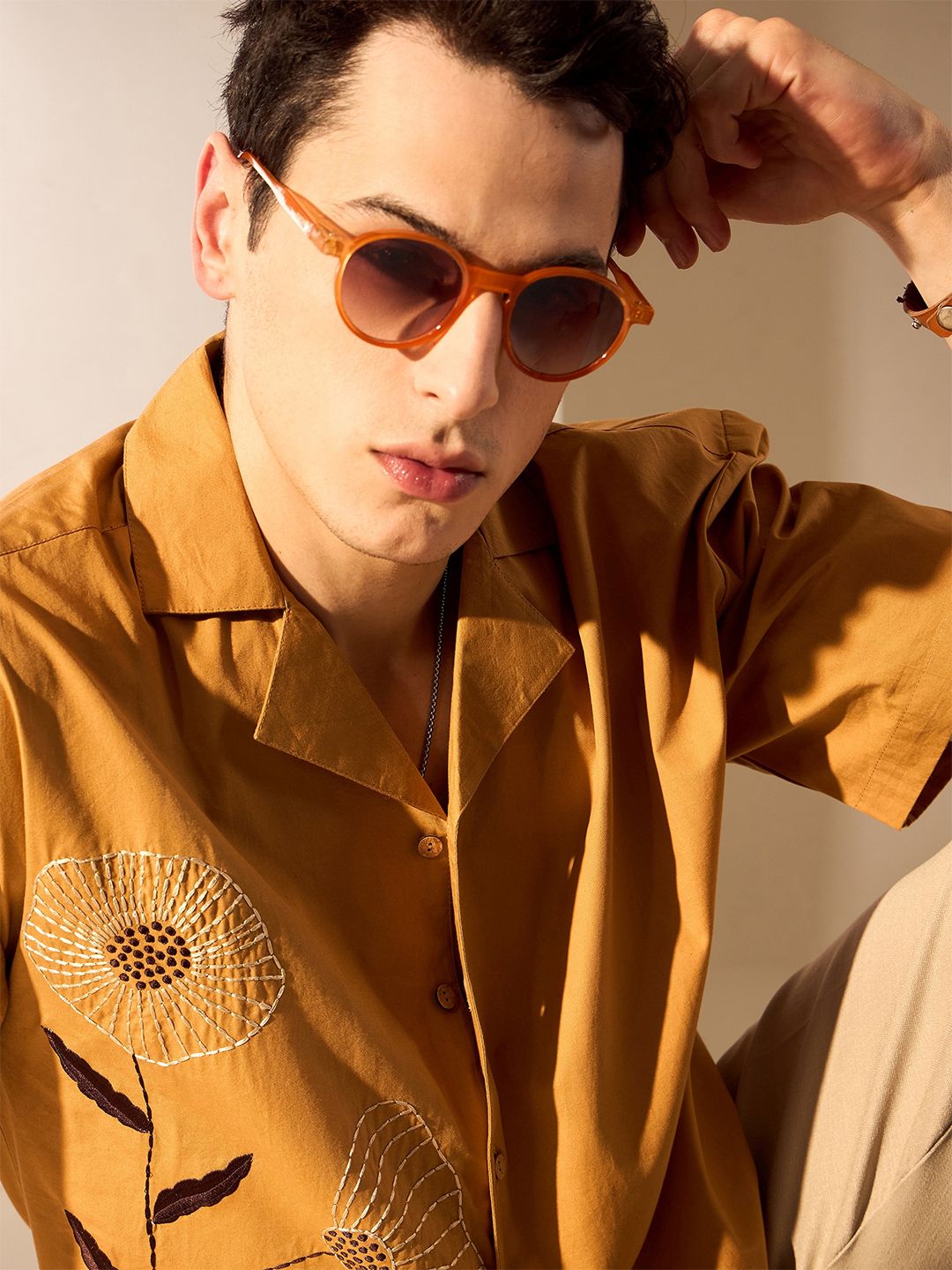 DENNISON Men Drop Shoulder Oversized Embroidery Shirt