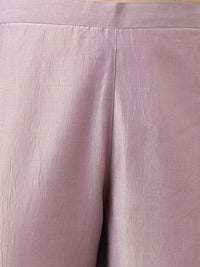 Janasya Women's Lavender Silk Blend Embellished Kurta with Pant and Dupatta