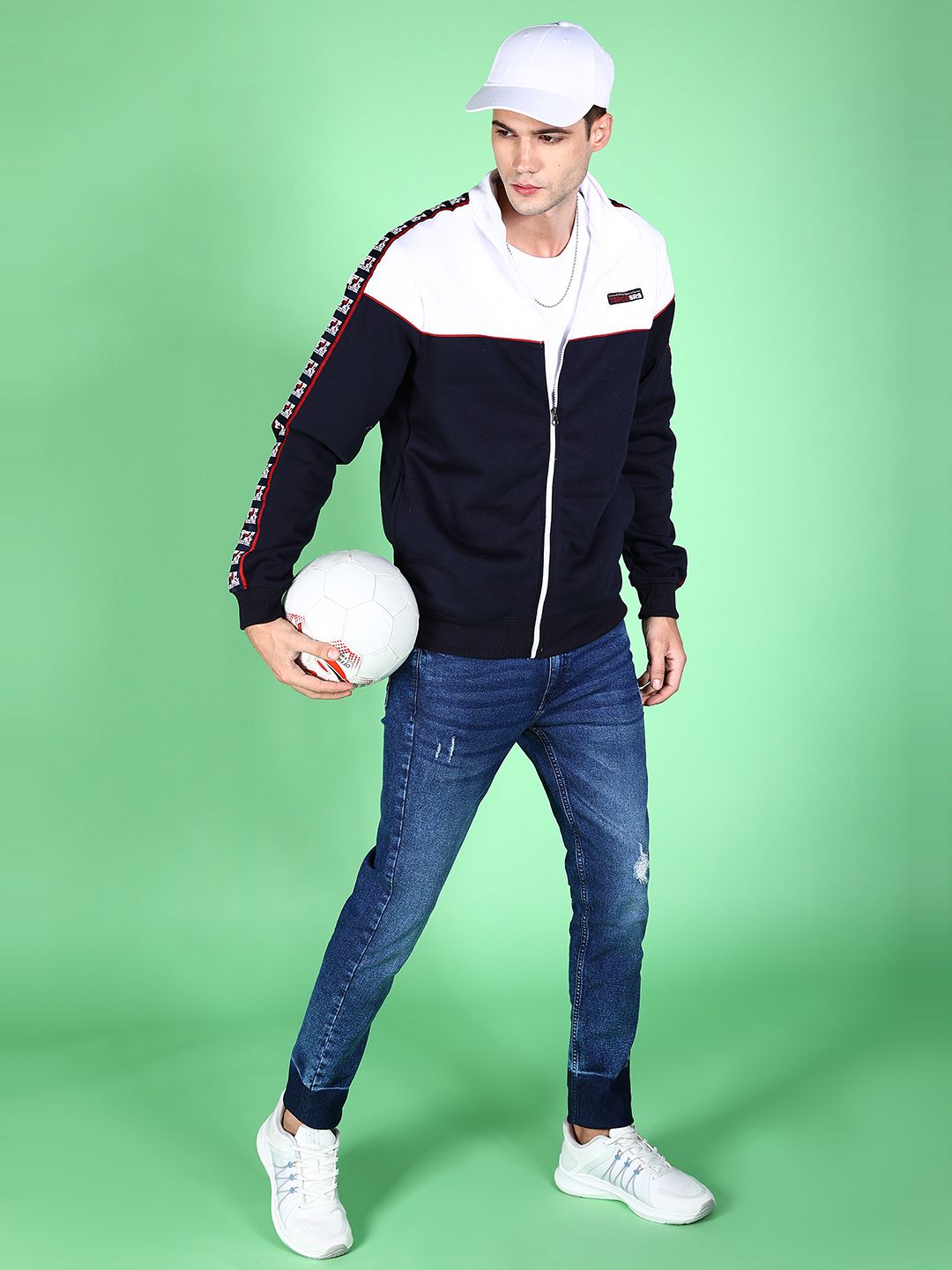 The Indian Garage Co Men Navy Blue Colourblocked Sweatshirt