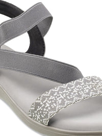 Metro Women Grey Open Toe Flats