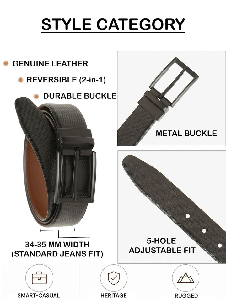 Teakwood Leathers Men Textured Leather Reversible Formal Belt