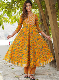 KALINI Floral Printed Gotta Patti Pure Cotton Kurta with Trousers & Dupatta