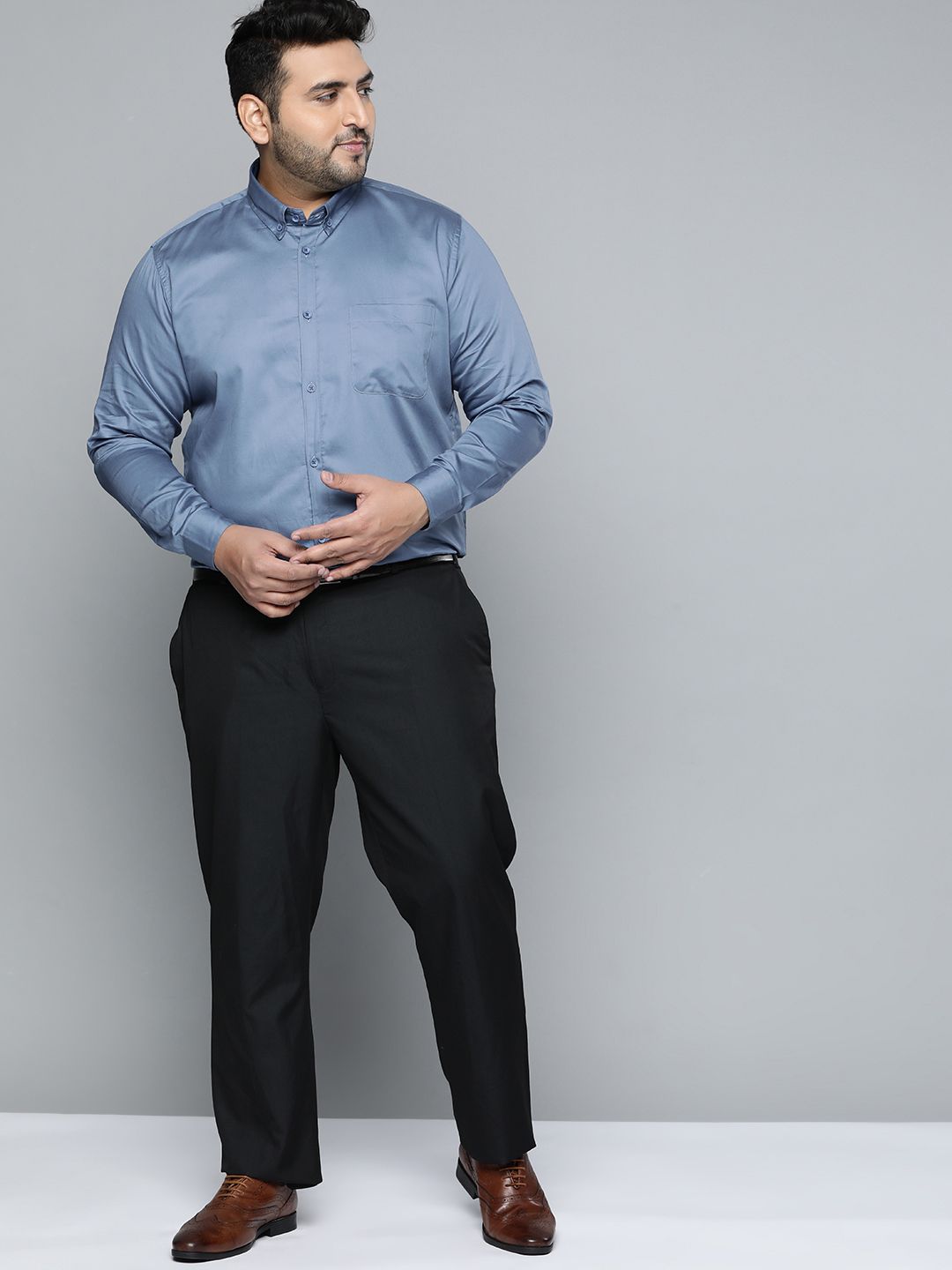 DENNISON Men Blue Smart Slim Fit Pure Cotton Opaque Formal Shirt