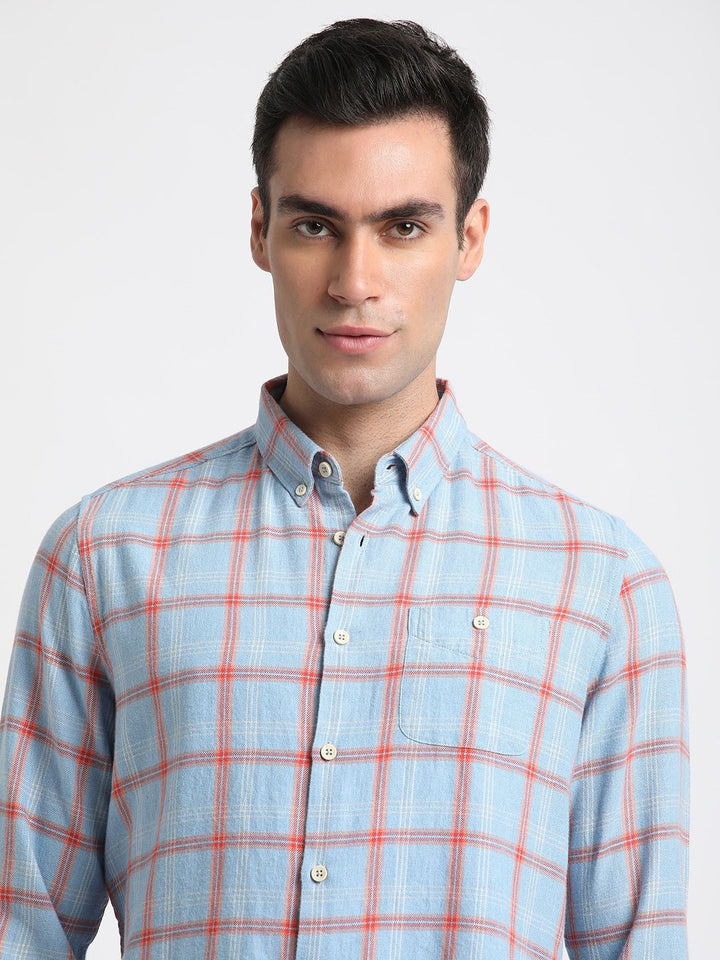 THE BEAR HOUSE Slim Fit Windowpane Checks Twill Pure Cotton Casual Shirt