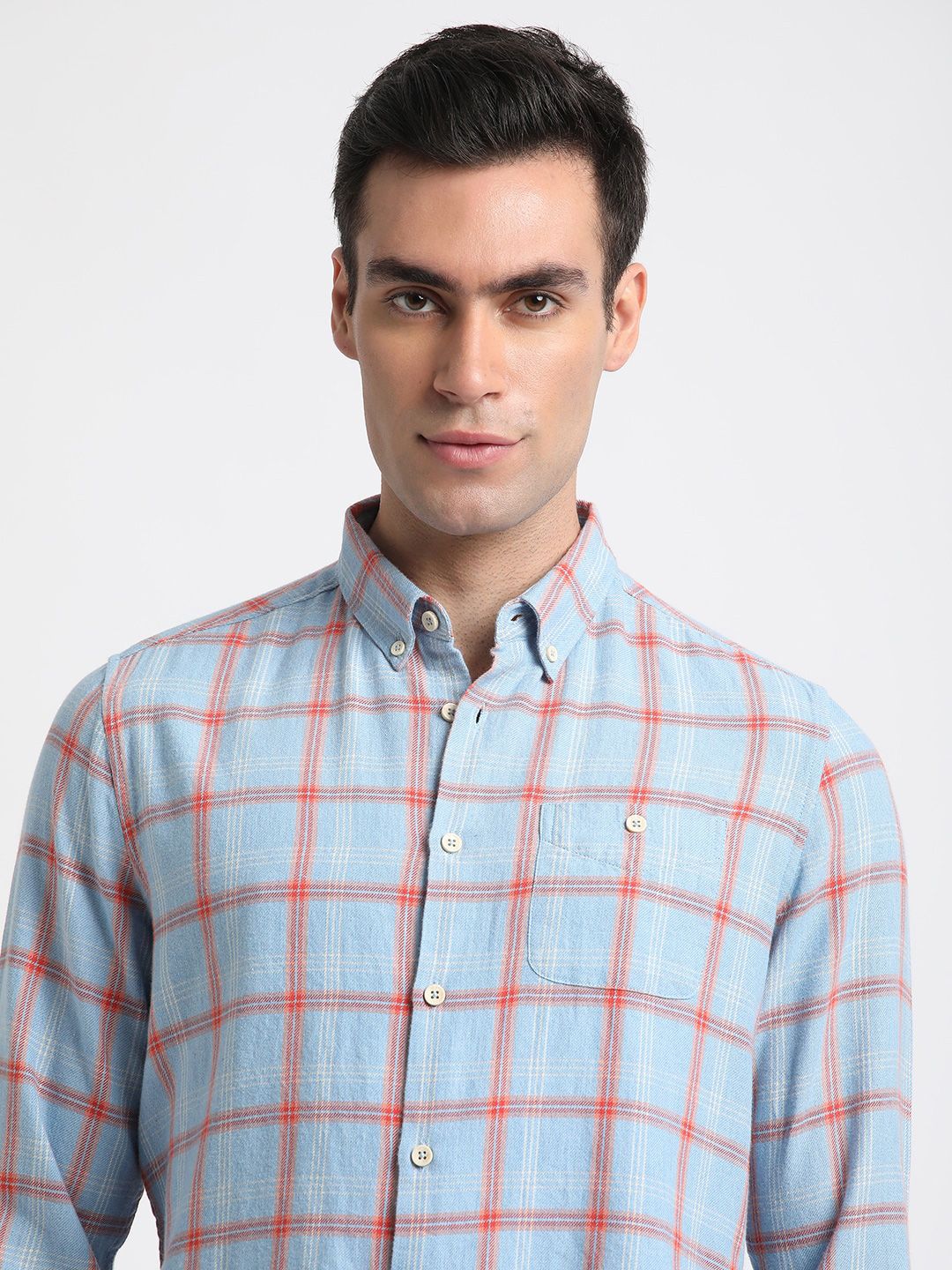 THE BEAR HOUSE Slim Fit Windowpane Checks Twill Pure Cotton Casual Shirt