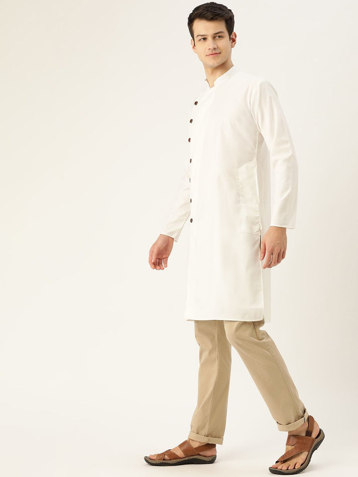 SOJANYA Men White Solid Angrakha Straight Kurta