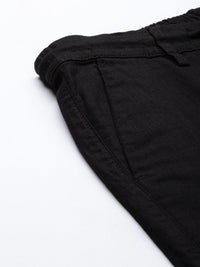 The Indian Garage Co Men Black Cotton Slim Fit Trousers