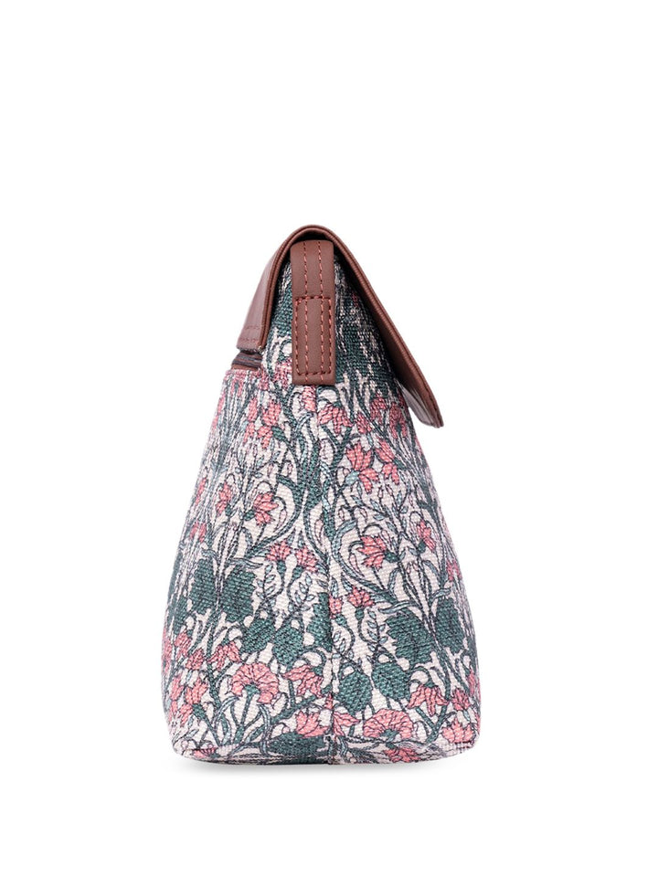 ZOUK Floral Printed Structured Vegan Leather Sling Bag
