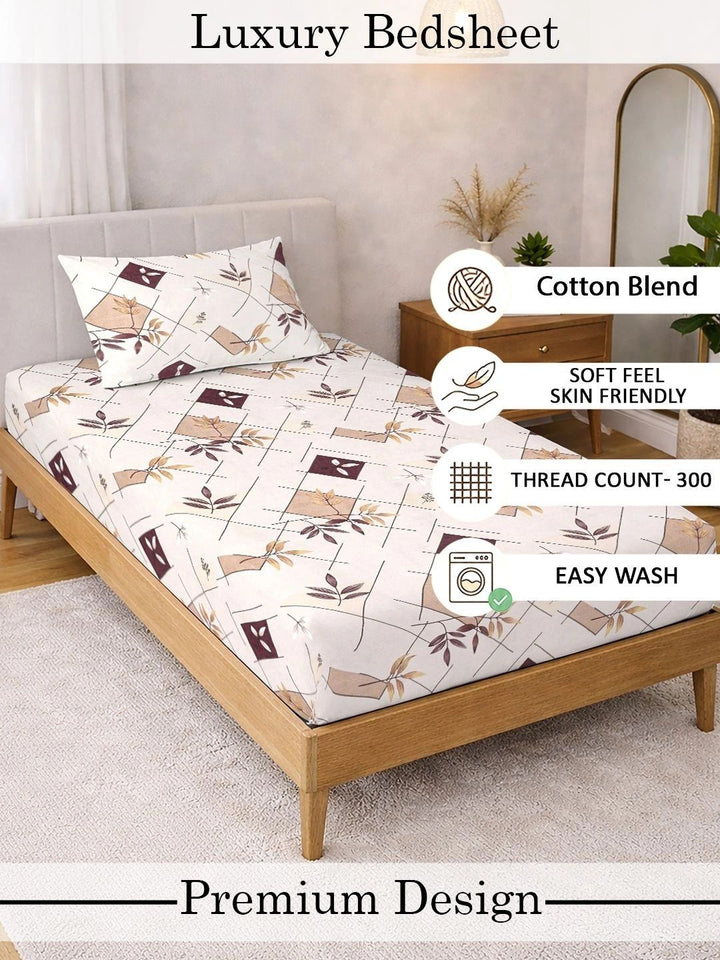 Myntra Elegant Homes Geometrik 300 TC Cadar Bujang Berwarna Krim dengan 1 Sarung Bantal