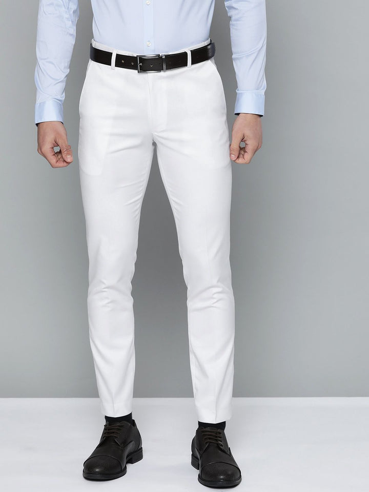 DENNISON Men White Solid Smart Auto Fit Waist Formal Trousers