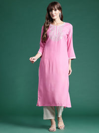 Indo Era Women Floral Embroidered Thread Work Kurta