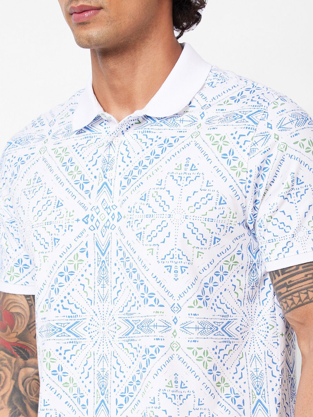SPYKAR Geometric Printed Polo Collar Slim Fit T-shirt