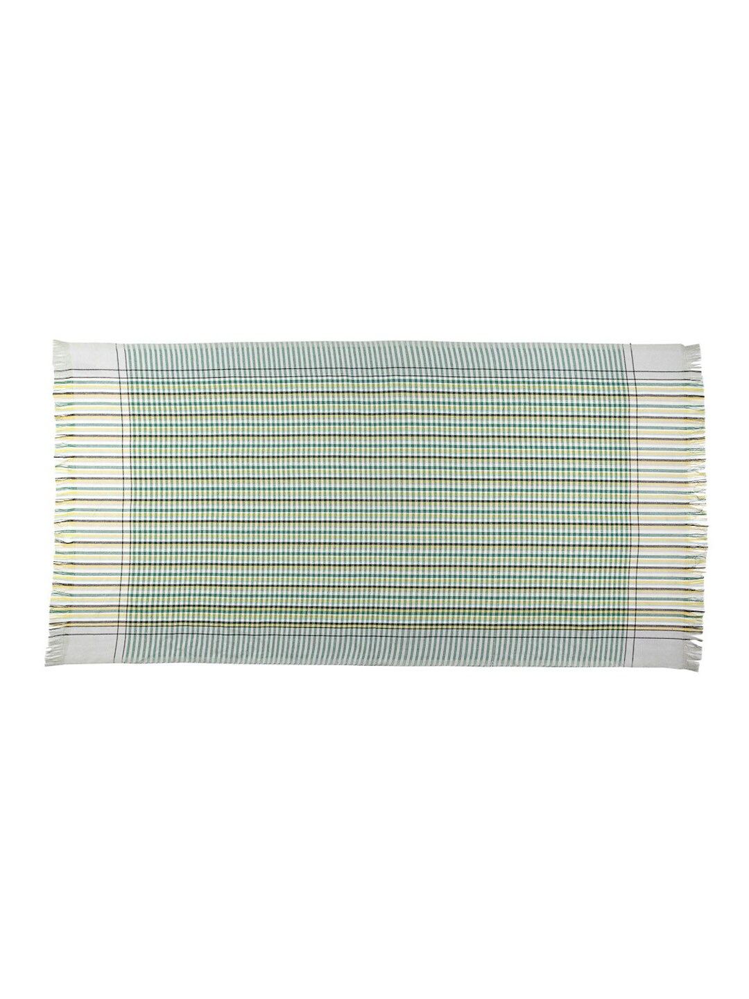 KLOTTHE Unisex Set Of 7 White & Green Checked 233 GSM Bath Towels