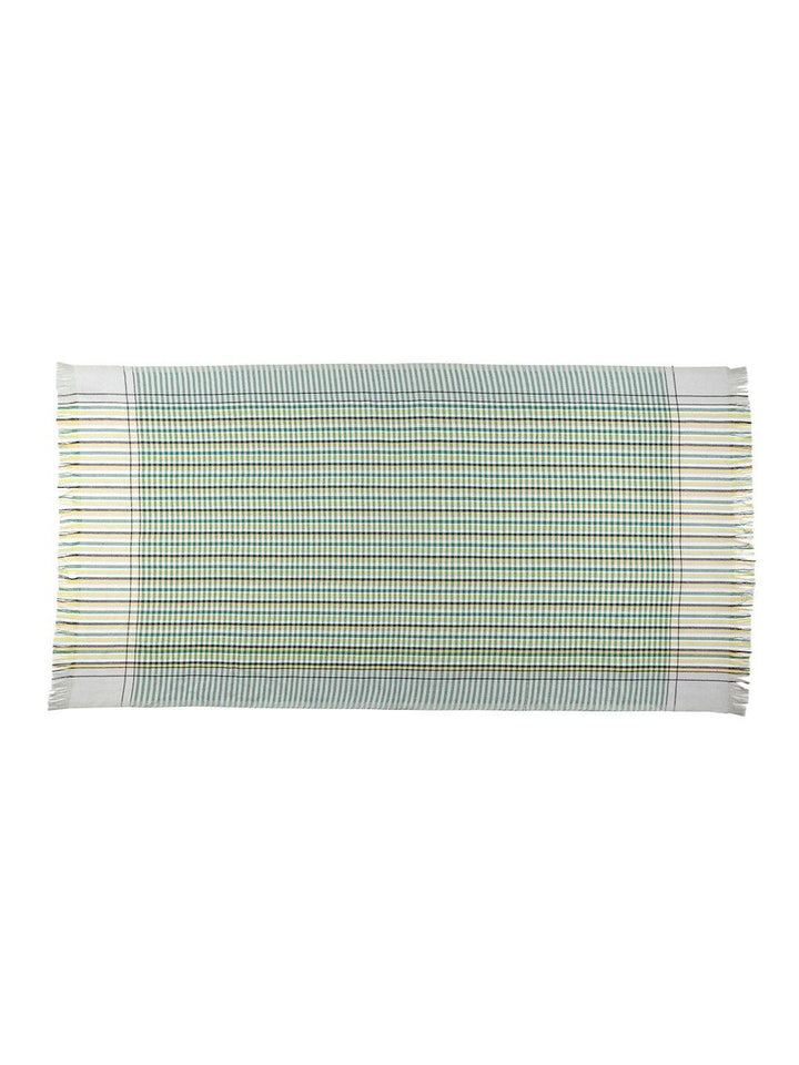 KLOTTHE Unisex Set Of 7 White & Green Checked 233 GSM Bath Towels
