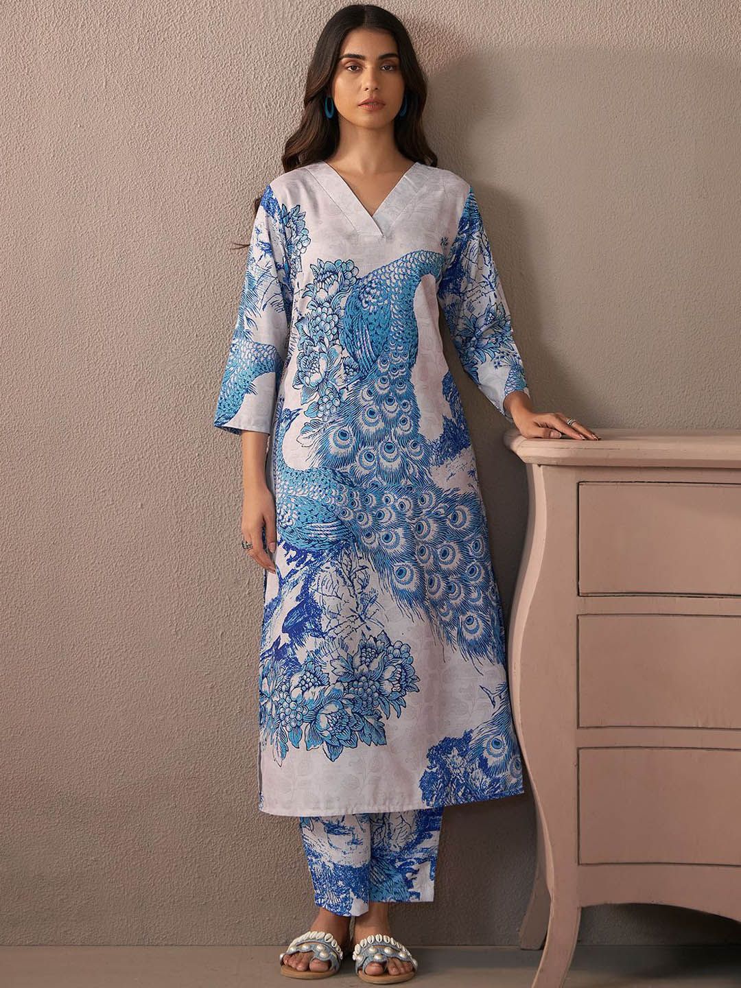Indo Era Women Floral Printed Regular Kurta with Trousers