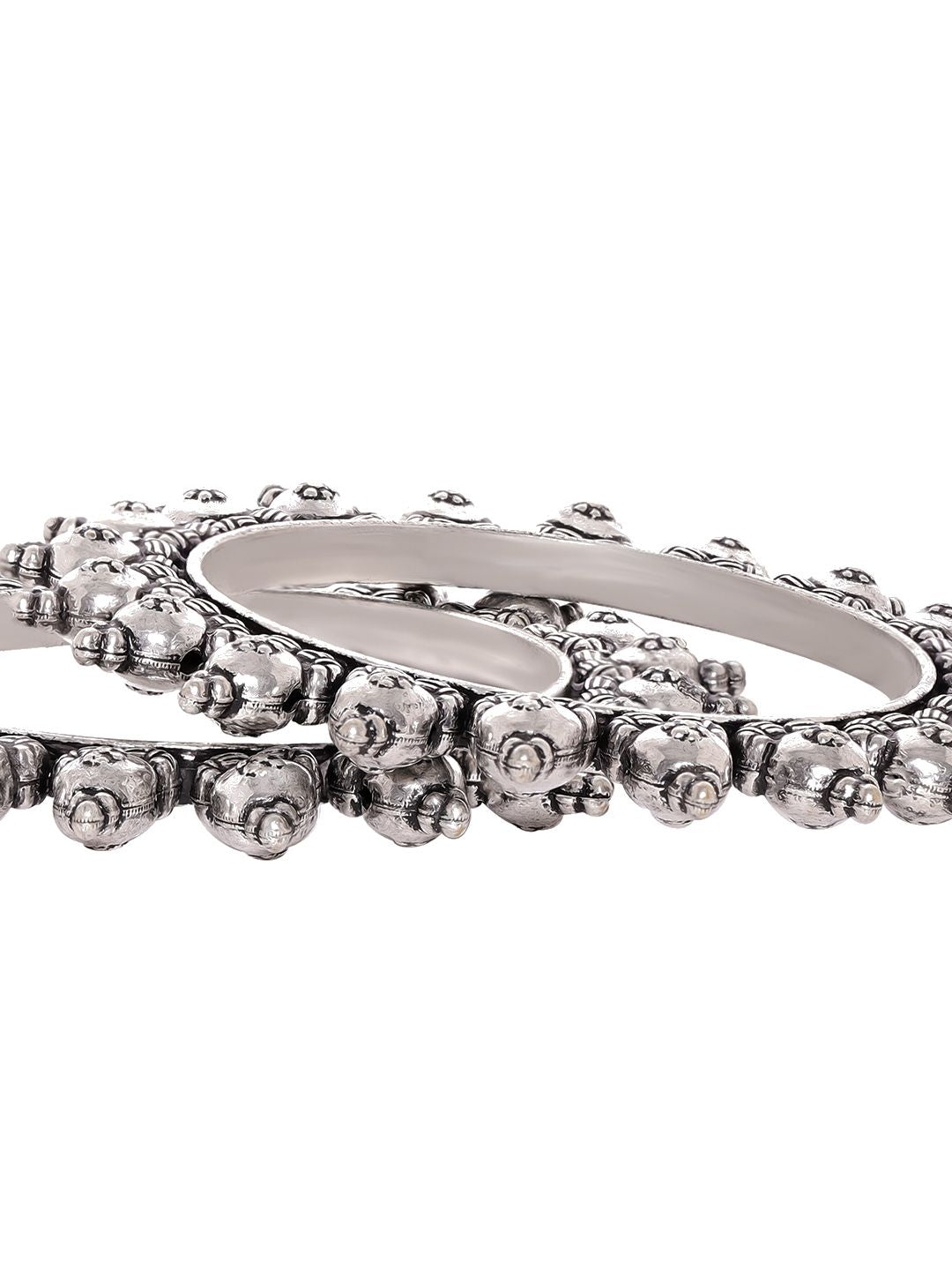 Rubans Set Of 2 Silver-Plated Oxidized Artisan-Crafted Bangles with Ghungroo Beads