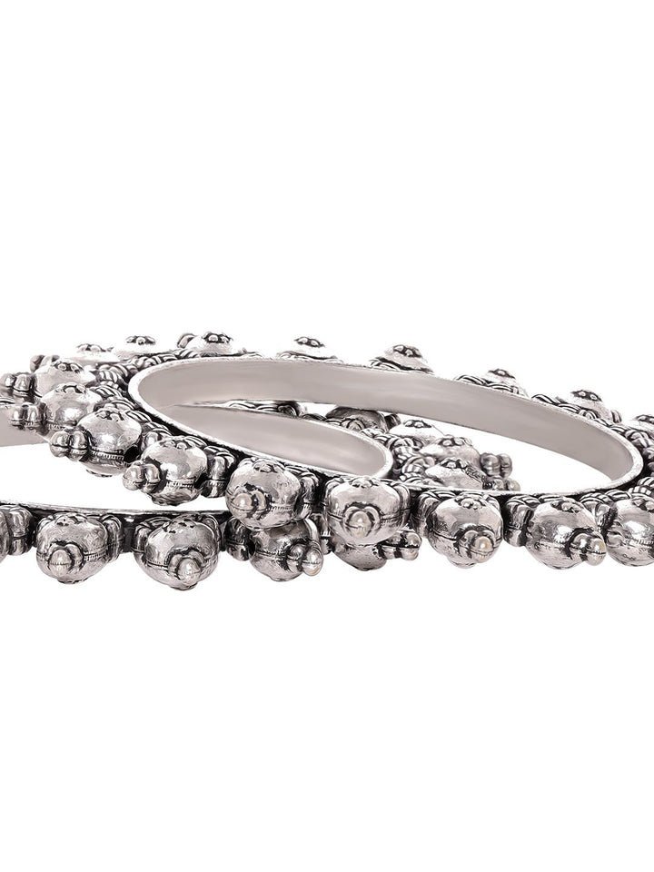 Rubans Set Of 2 Silver-Plated Oxidized Artisan-Crafted Bangles with Ghungroo Beads