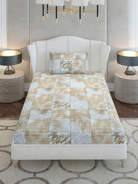Monte Carlo Beige &amp; Grey Geometric Printed Cotton 104 TC Single Cadar Set-2.24mx 1.52m