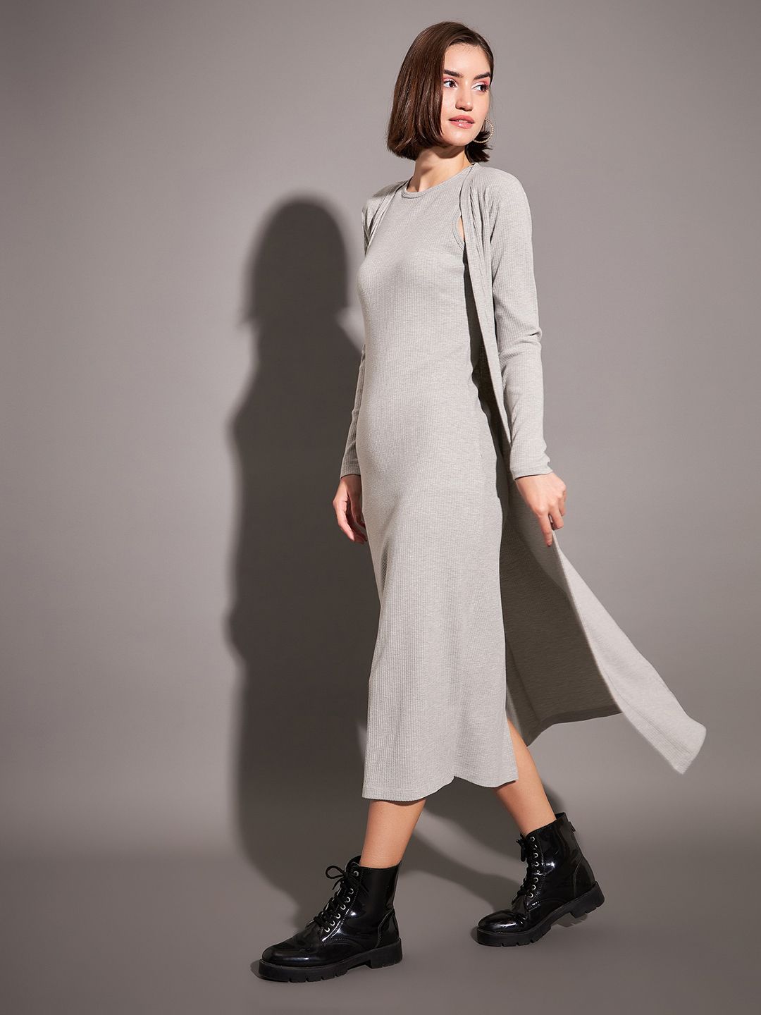 SASSAFRAS Self Design Longline Open Front Shrug
