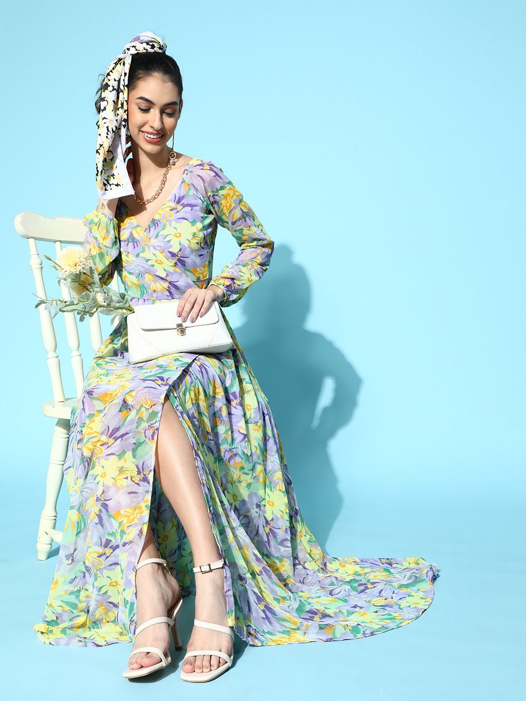 Berrylush Women Charming Purple Floral Wrap It Up Dress