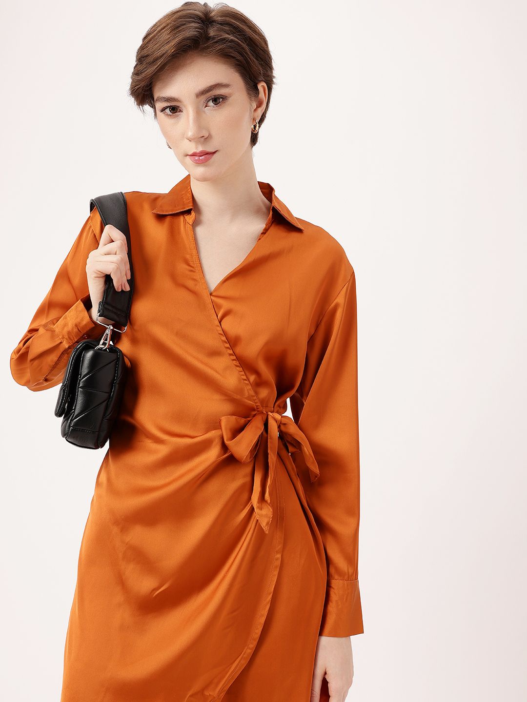 DressBerry Rusty Glam Satin On The Dance Floor Wrap Dress