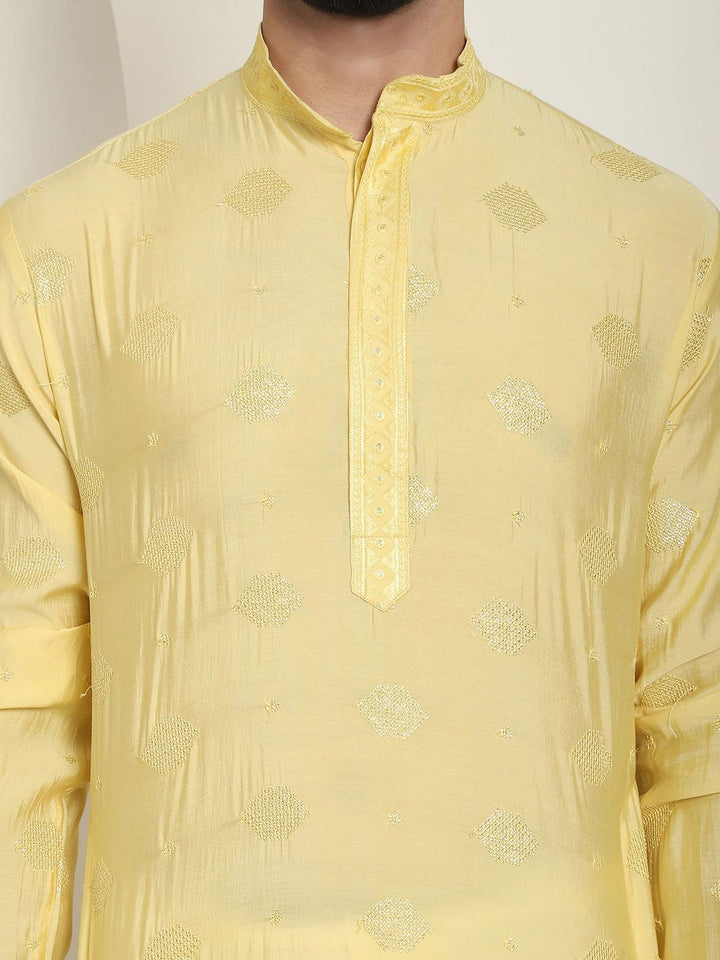 SOJANYA Kurta Lurus Sutera Kapas Sulam Geometrik Dengan Churidar