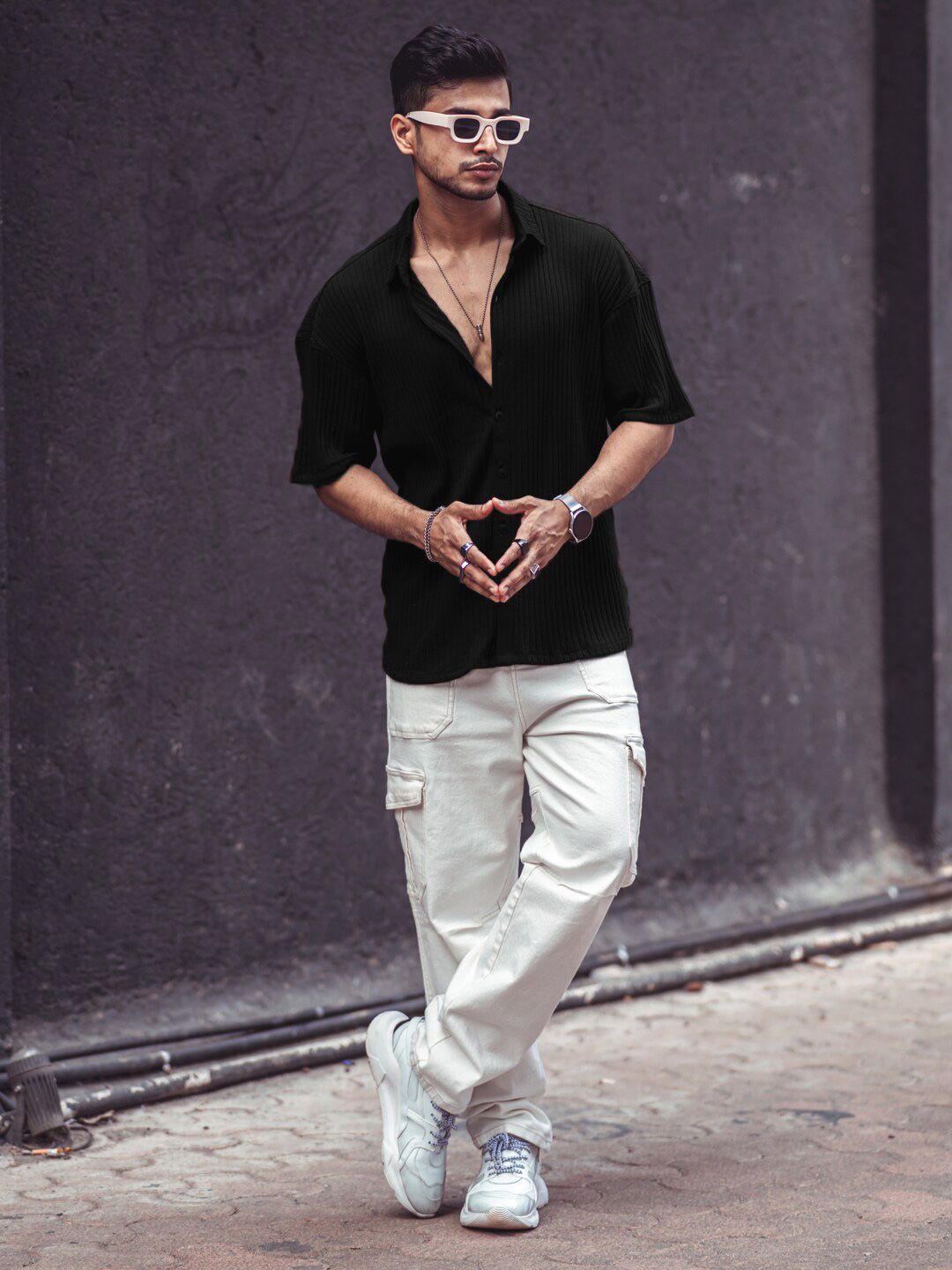 Powerlook India Slim Ribbed Drop Shoulder Sleeves Oversized Casual Shirt