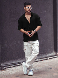 Powerlook India Slim Ribbed Drop Shoulder Sleeves Oversized Casual Shirt