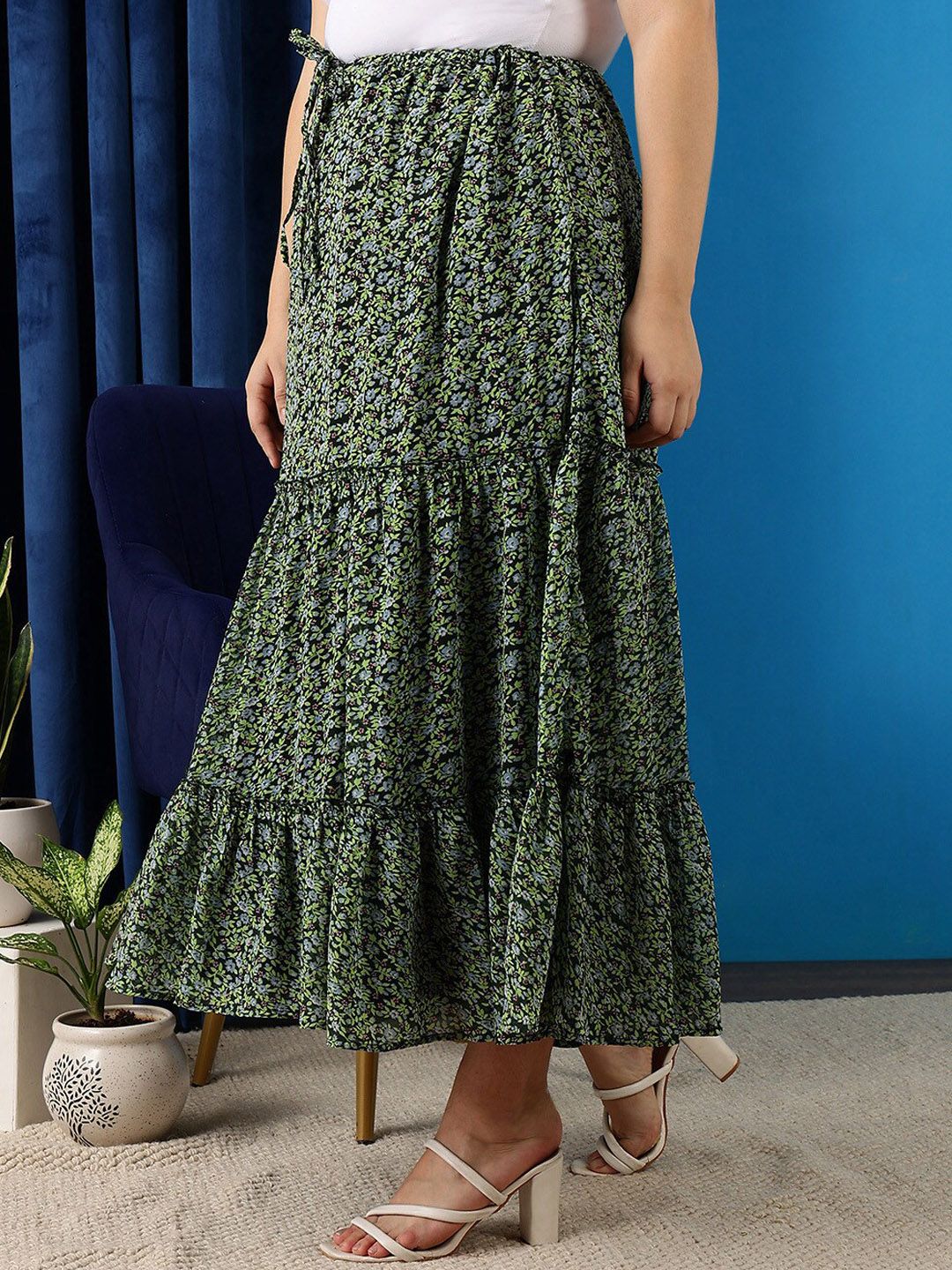 CURVY STREET Floral Printed Maxi A-Line Skirt