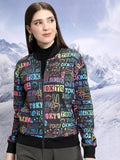 Tokyo Talkies Printed Mandarin Collar Crop Bomber Jacket