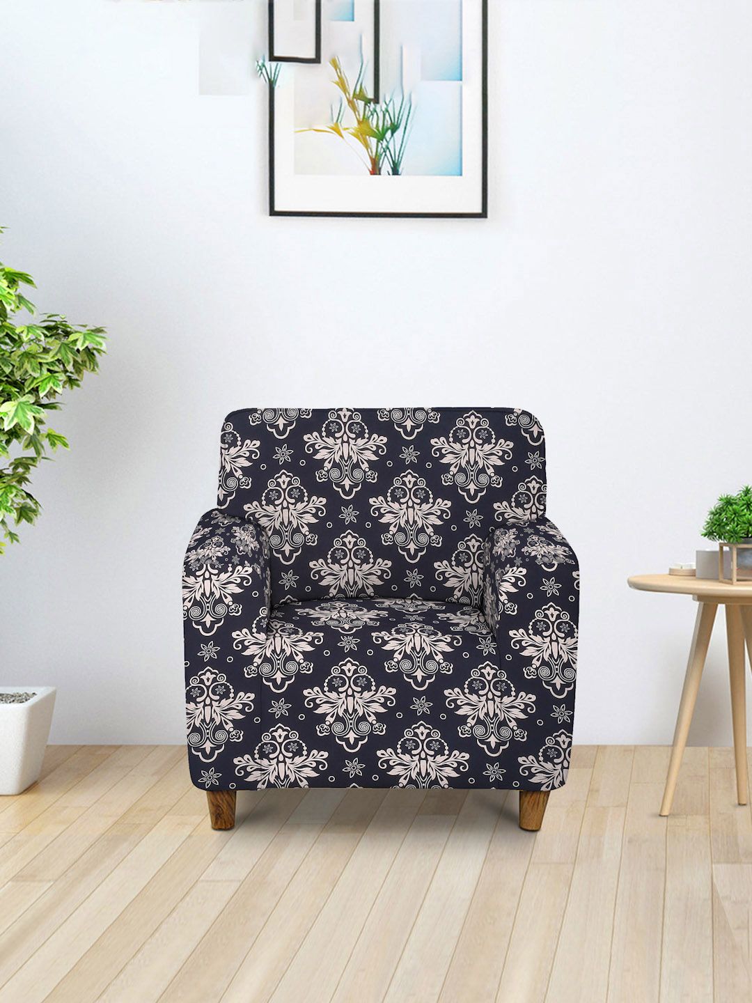Cortina Black Ethnic Printed Single-Seater Sofa Cover