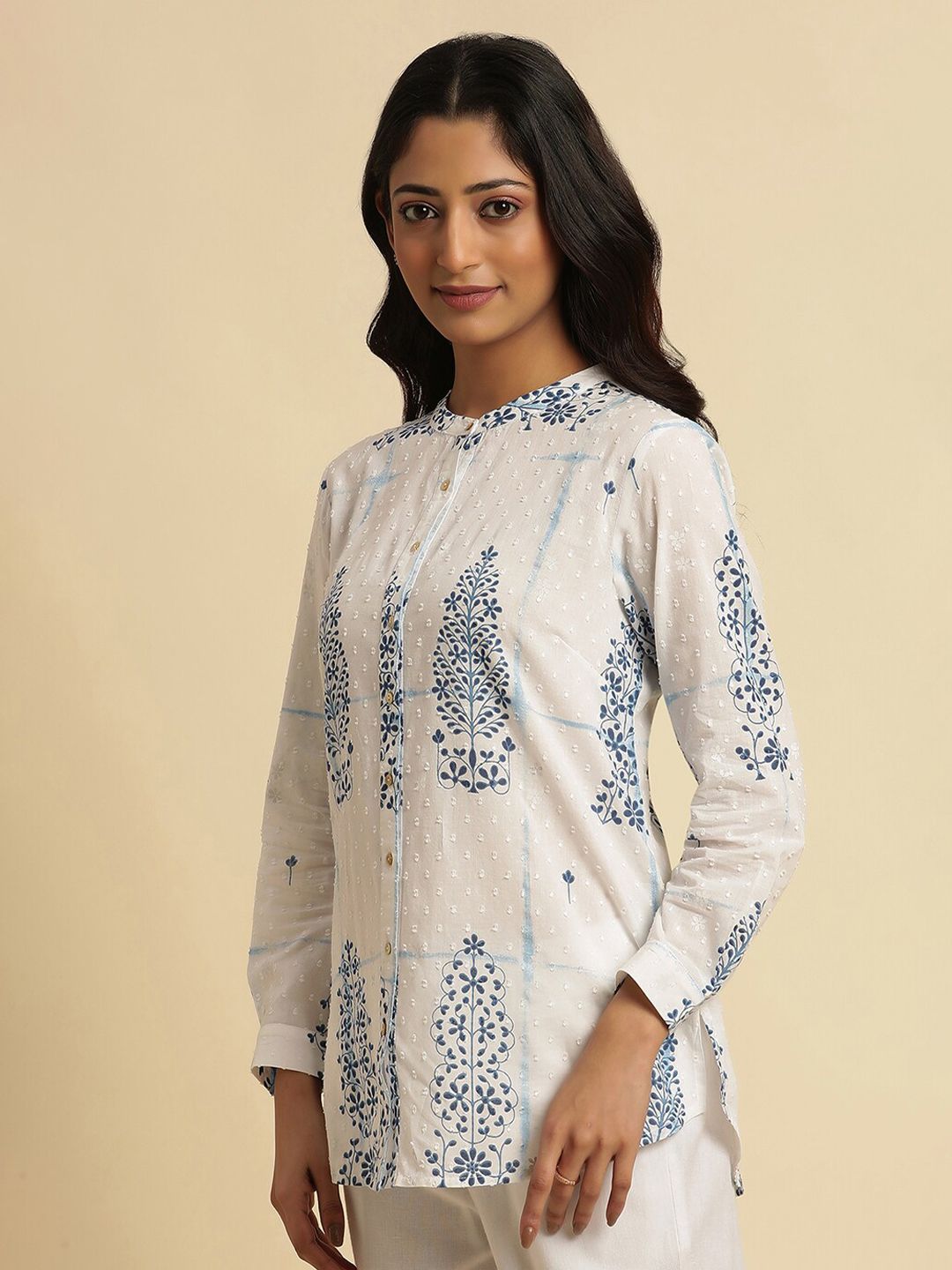 W Ethnic Motifs Printed Pure Cotton Shirt Style Top