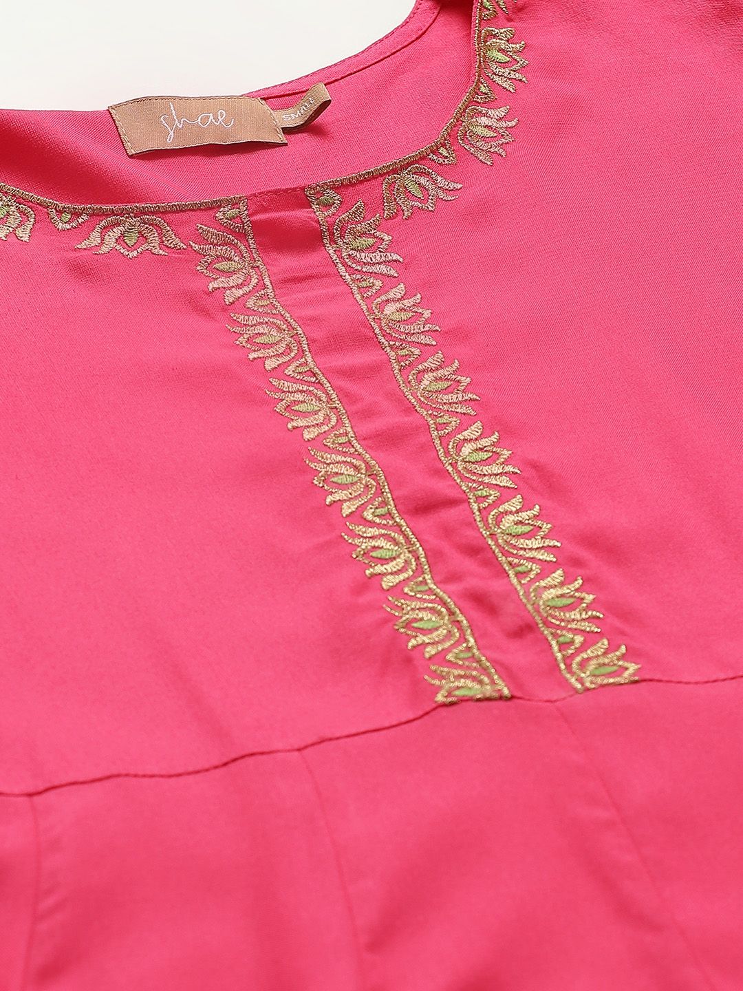 Shae by SASSAFRAS Women Fuchsia Embroidered Yoke Design Anarkali Kurta with Trousers