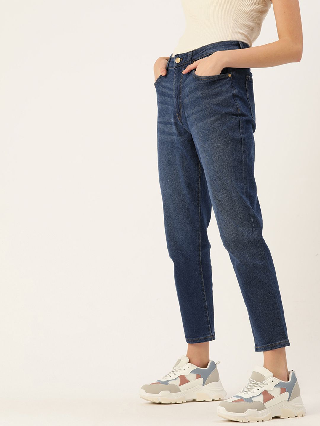 DressBerry Women Navy Blue Boyfriend Fit Stretchable Jeans