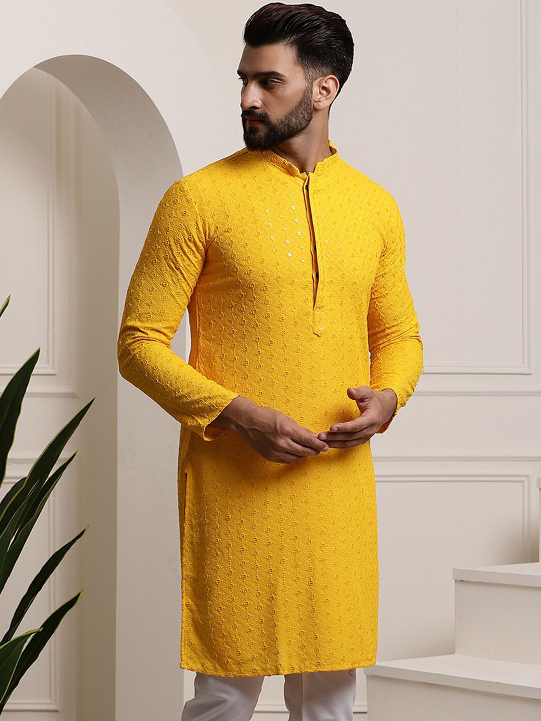 SOJANYA Ethnic Embroidered Mirror Work Pure Cotton Straight Kurta