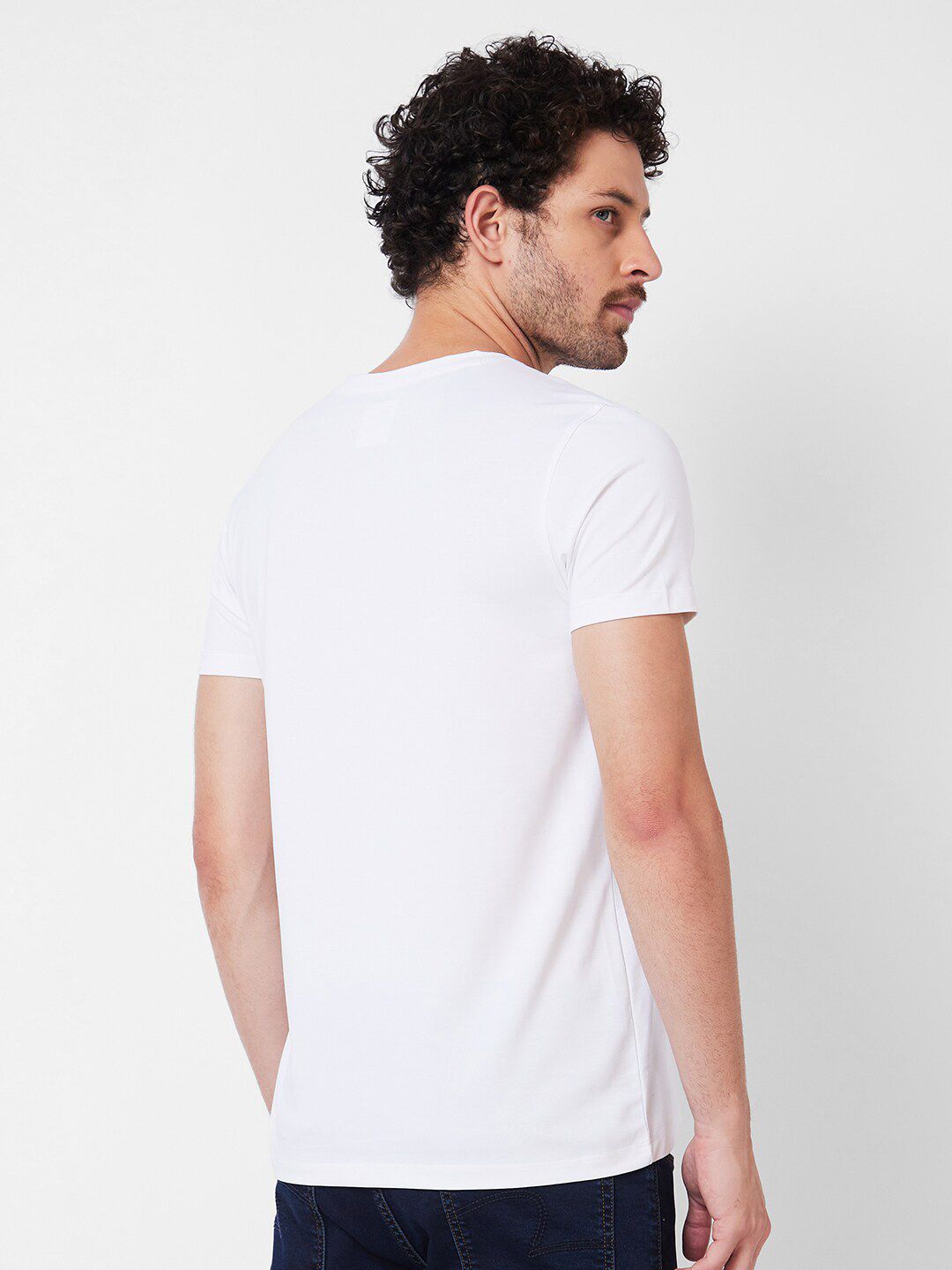 SPYKAR Typography Printed V-Neck Half Sleeves Slim Fit Cotton Casual T-shirt