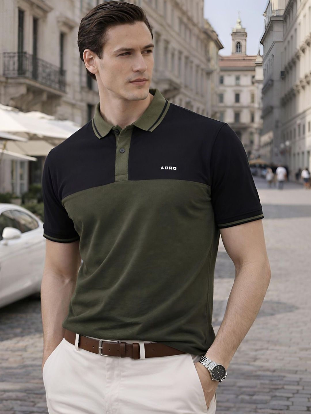 ADRO Men Brand Logo Colourblocked Polo Collar T-shirt