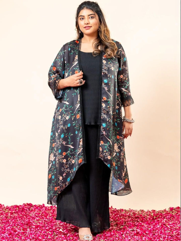 Mamicha Gulistan Printed Round Neck Top With Shrug & Trousers Co-Ords Set