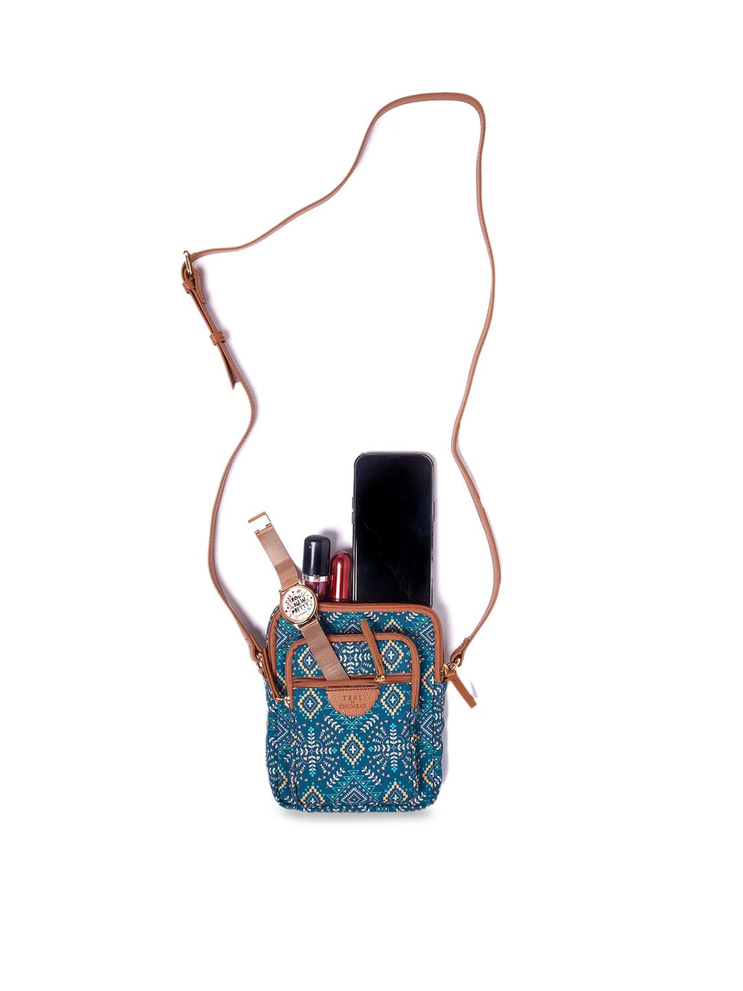 TEAL BY CHUMBAK Ethnic Motifs Printed Sling Bag