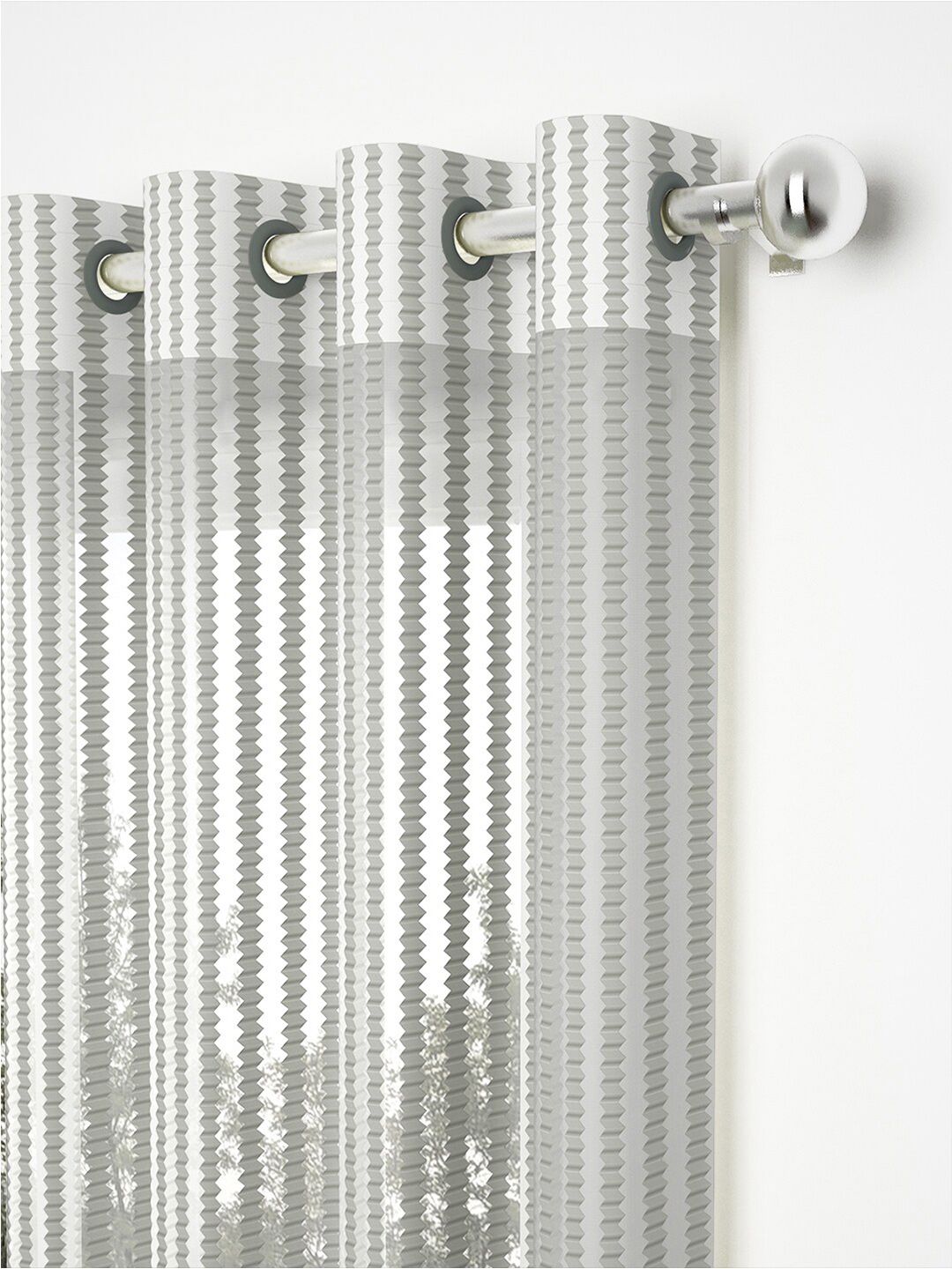 Story@home 2 Pcs Grey Striped Sheer Long Door Curtain