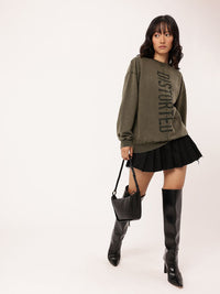 DressBerry Typography Printed Cotton Terry Oversized Sweatshirt