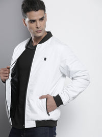 The Indian Garage Co Men Slim Fit Zip-Front Bomber Jacket with Zip Pockets