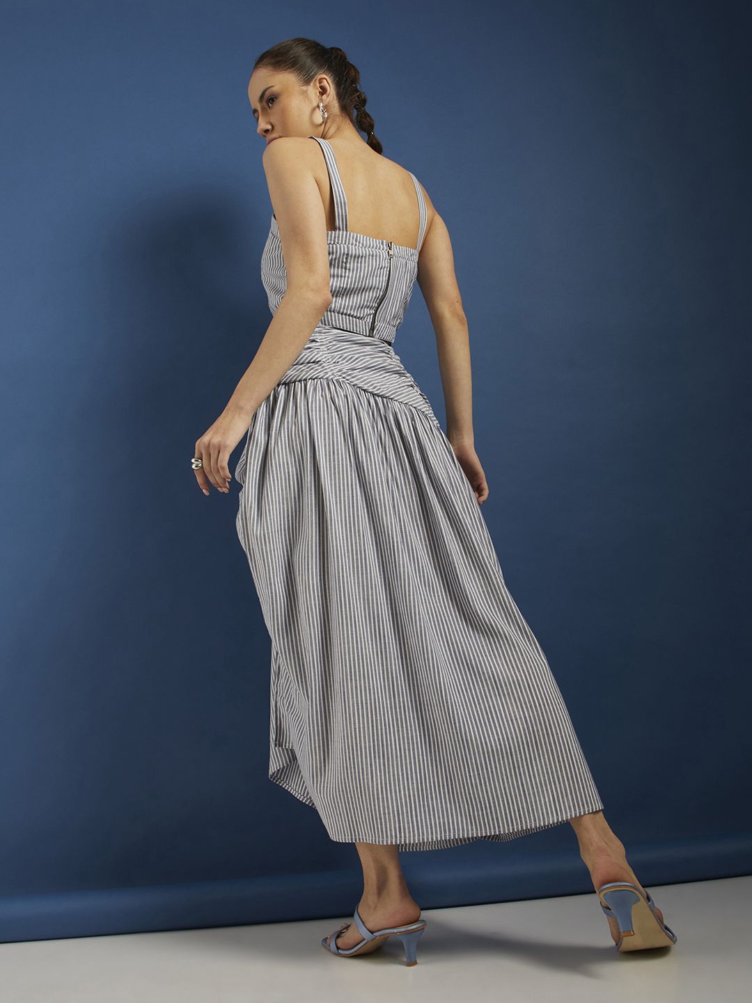 DressBerry Banker Striped Ruched Slit Detailed Co-ord Set