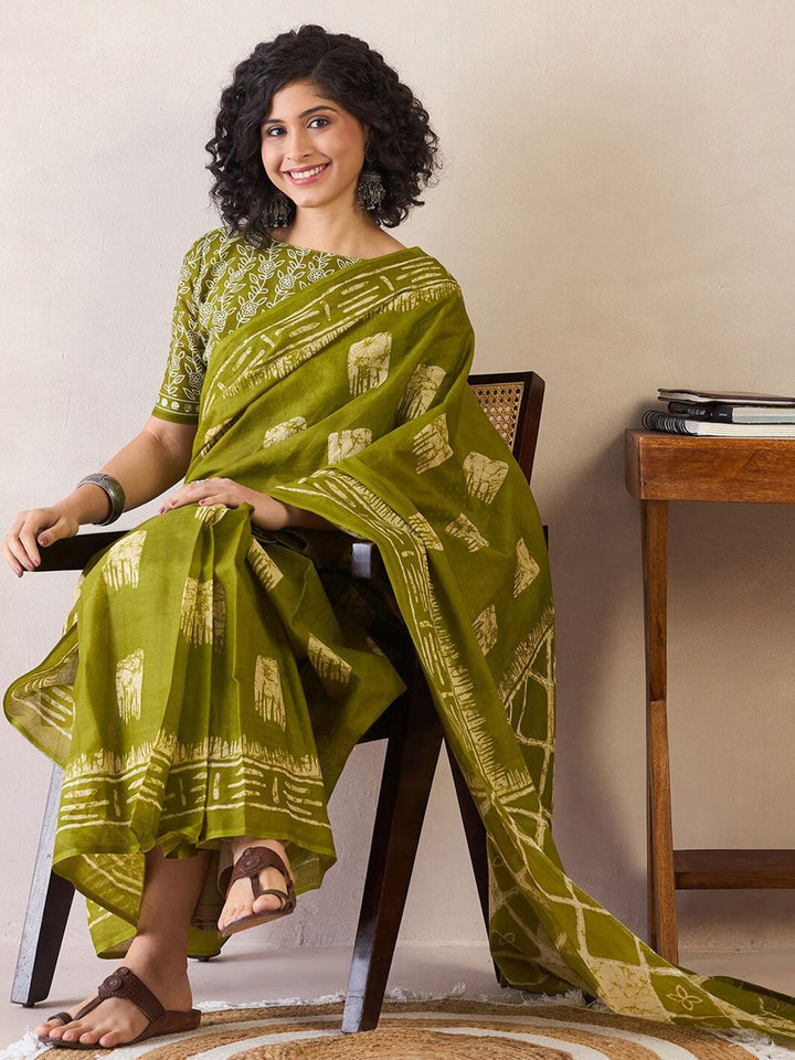 Saree mall Ethnic Motifs Poly Cotton Ready To Wear Bagru Sarees