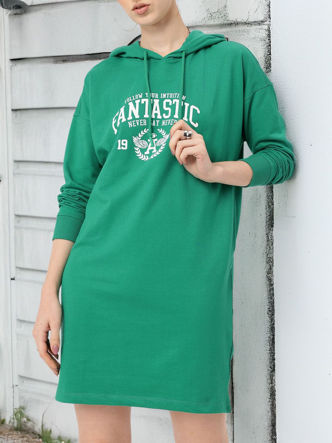DressBerry Varsity Cool Printed Hooded T-shirt Dress