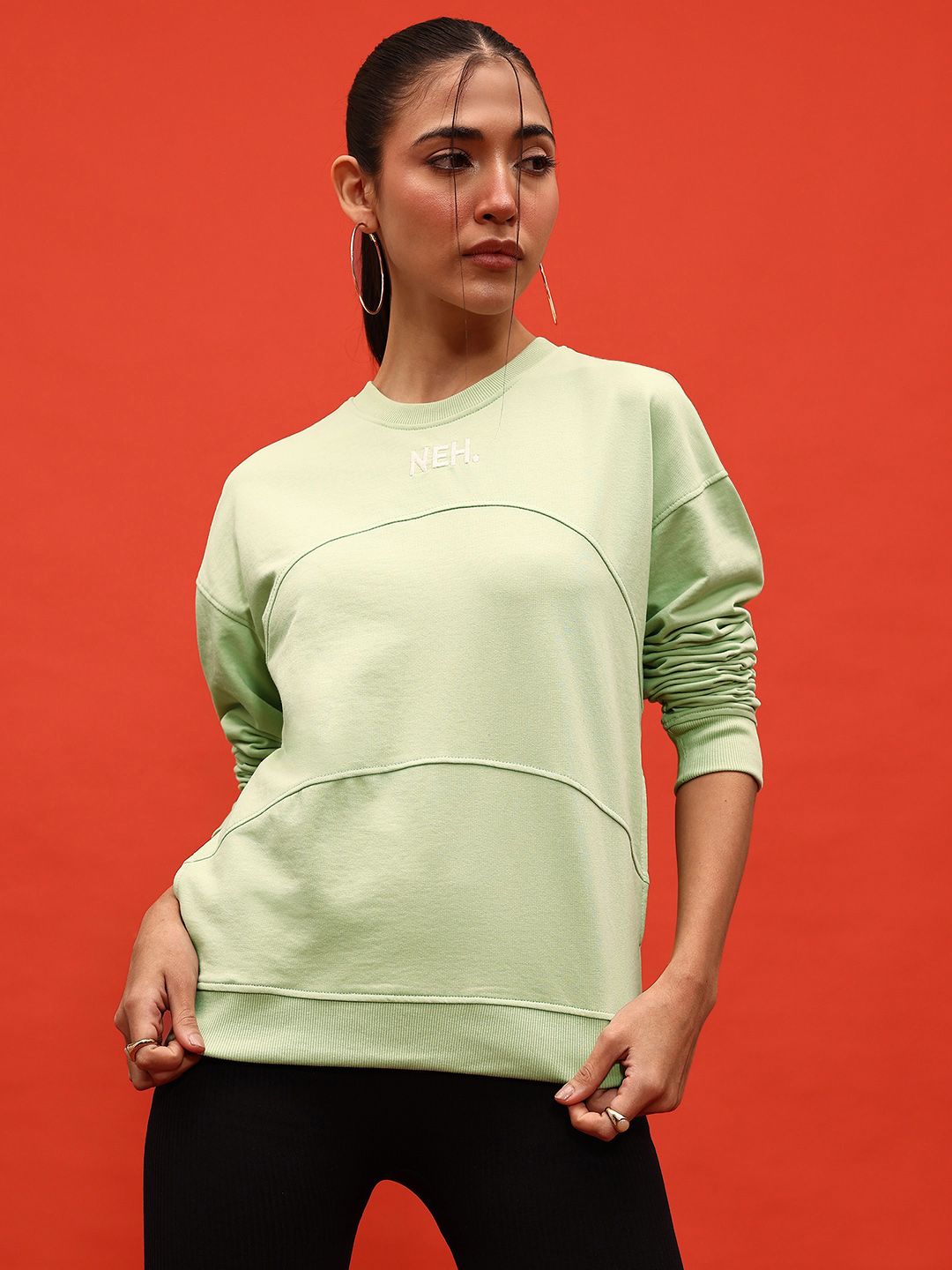 DressBerry Embroidered Detail Drop-Shoulder Sleeves Sweatshirt