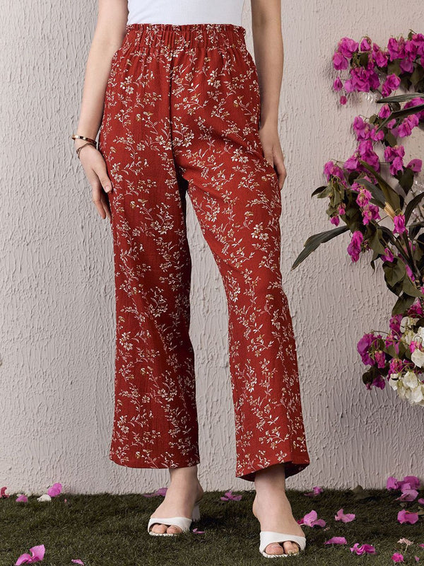Berrylush Women Floral Printed High-Rise Trousers
