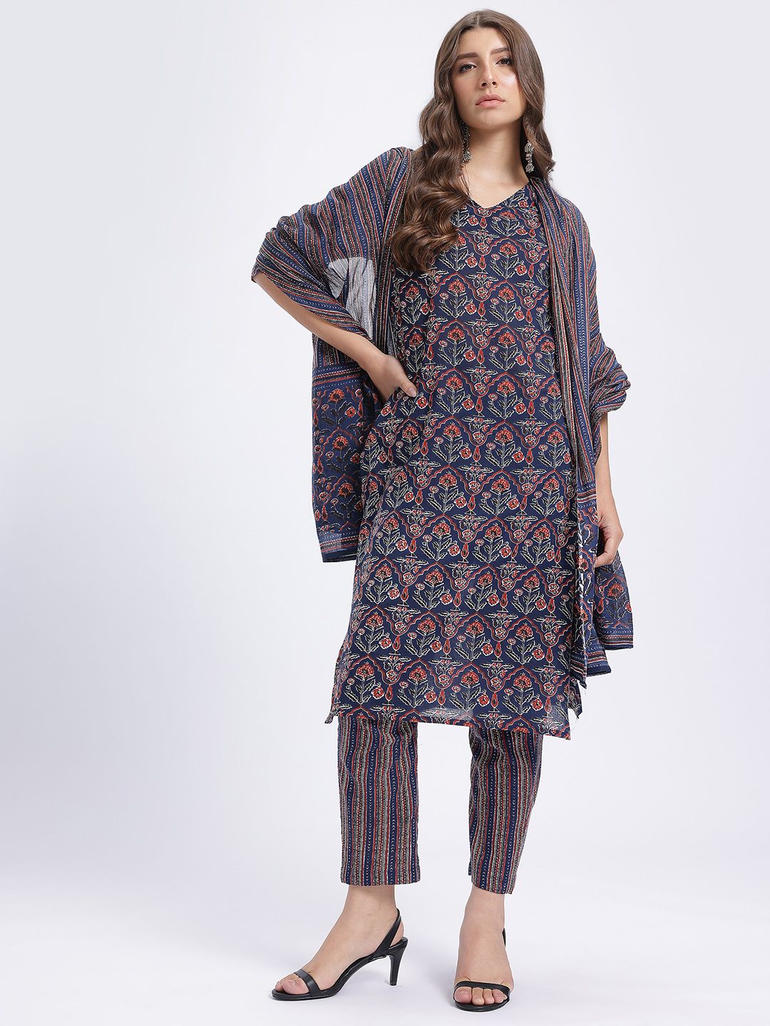 Anouk Ethnic Motifs Print Kurta with Trousers & With Dupatta
