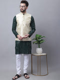 SOJANYA Leheriya Embroidered Sequinned Pure Cotton Kurta With Churidar & Nehru Jacket