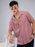 VASTRADO Men Classic Cuban Collar Textured Oversized Casual Shirt